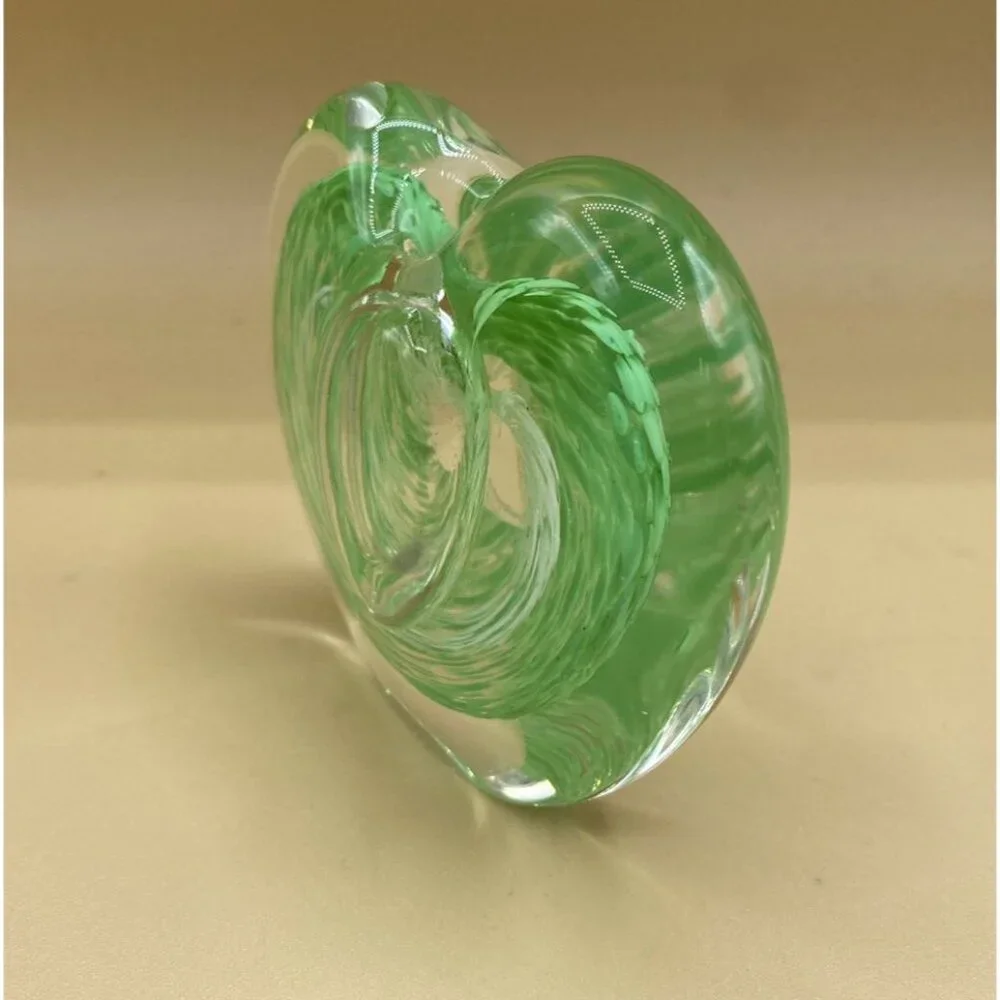 Art Glass Heart Bud Vase 3” Paperweight Sommerso Green Swirl Clear